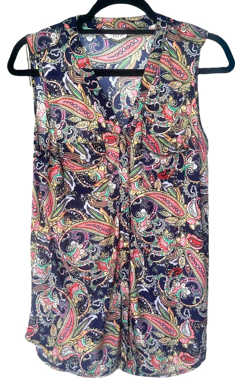 Ember V-Neck Casual Tank Top Paisley Size Small